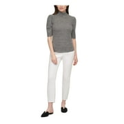 DKNY Womens Black Zippered Striped Elbow Mock Top S